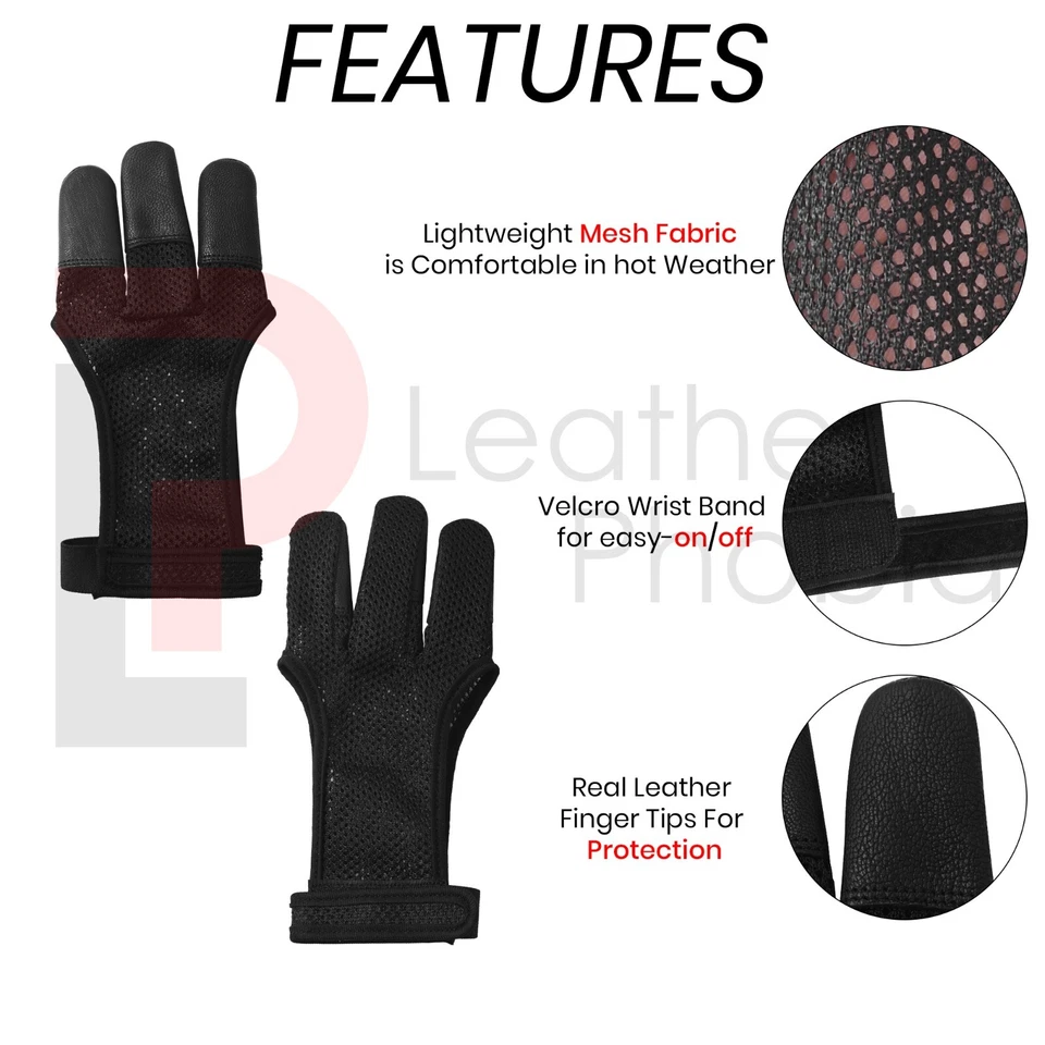 Archery 3 Fingers Tab Cow Leather Glove Arrow Guard for Compound Bow Shooting - Image 2 of 3