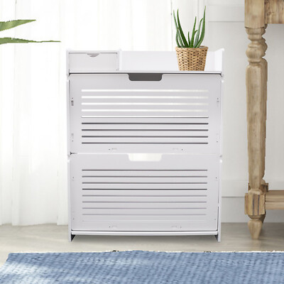 2-Tier Shoe Storage Cabinet Flip Drawer Shoes Organizer Entryway Corridor PVC