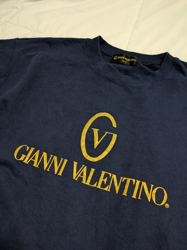 Vintage Gianni Valentino Blue Sweatshirt Cotton Rib Trim L - Picture 4 of 8