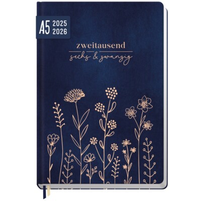 Häfft-Timer 2025/2026 / Jugendkalender / A5 / Fine Flowers night blue