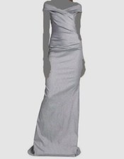 695 Rickie Freeman for Teri Jon Women's Gray Metallic Column Gown Dress Size 12
