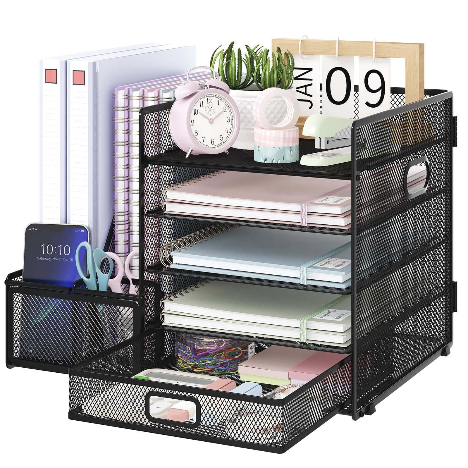 Desk Accessories & Workspace Organizers 5-Tier Desk File Organizer with Magaz...-image