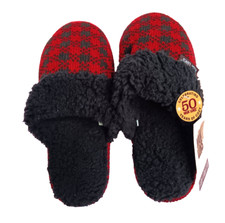 MUK LUKS Women's Red Plaid Knit Clog Slipper with Faux Fur Trim Size 7