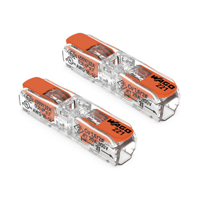 2x WAGO 2-Leiter-Klemme Durchgangsverbinder Klemme mit Hebel 221-2411