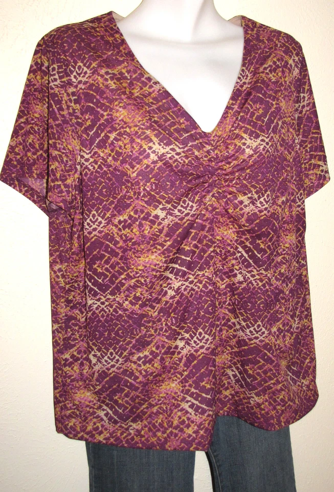 Top Evan Picone Mujer Talla Grande 3X Elástico Manga Corta Estampado Violeta Foto 2 de 3