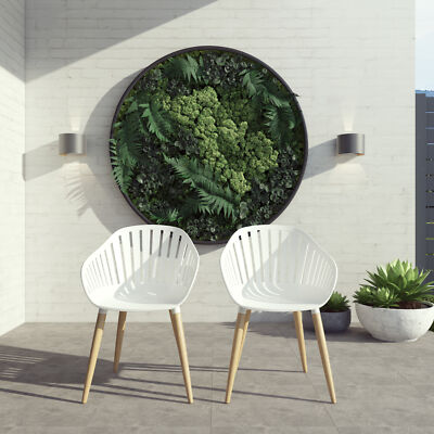 Amazonia Loira 2-Piece Outdoor Dining Chairs | Teak Finish | White Chairs