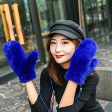 Women's Real Mink Fur Gloves Knitted Warm Wrist Stretch Mittens Sleeves W String
