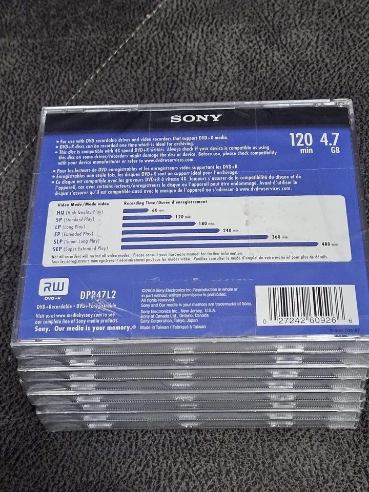 Sony DVD + R 8 Pack Discs With Cases 120 min 4.7 GB Blank New Sealed Blank DVDs - Image 3 of 4