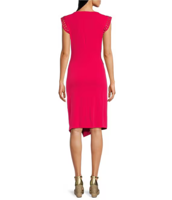 Michael Kors Matte Jersey Crew Neck Sleeveless Astor Studded Dress-Deep  Pink, 3X | eBay