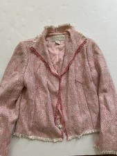 Vintage Doncaster Silk Tweed Jacket Pink Cream Ivory Womens Sz 10 Fringe White