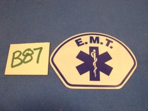 B87 FIRE FIGHTER REFLECTIVE HELMET CAR TRUCK WINDOW STICKER BLUE E.M.T.
