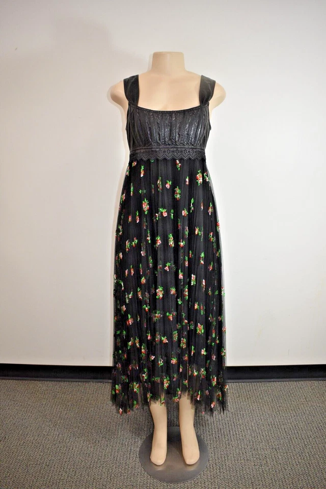 Alberto Ferretti черный кружева/кожа цветочный длинное платье размер 42 / 8 США на продажу sn - Изображение 2 из 4