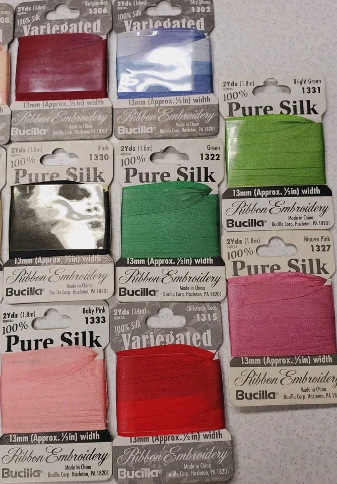 17 Bucilla Pure Silk Embroidery Ribbon 17 Different Colors Solid & Variegated - Image 4 of 4