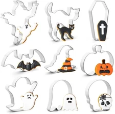 QtoiKce Halloween Cookie Cutters Set9 Piece Stainless Steel Metal Halloween C...