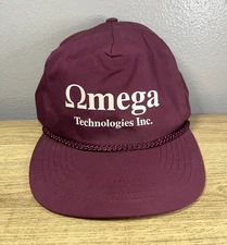 Vintage - Omega Technologies Inc - Hat Cap - Burgundy Strapback Adjustable Mens