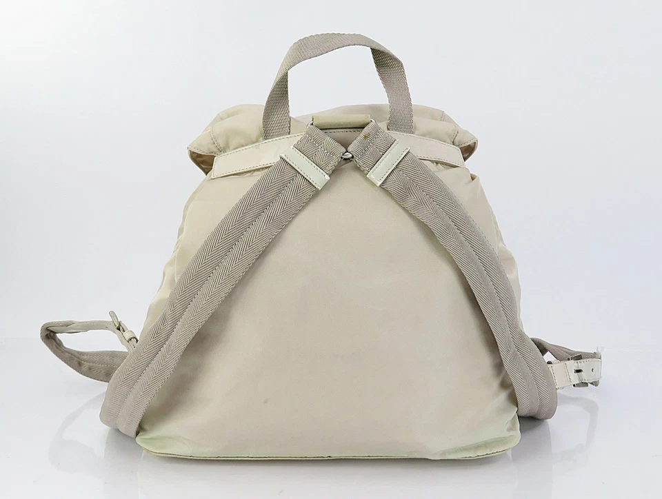Auténtica Mochila Bolso Cartera PRADA Beige Nylon y Cuero #61778 Foto 3 de 4