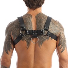 Black Faux Leather Studded Chest Harness for Men - Cosplay Harness Costume Black