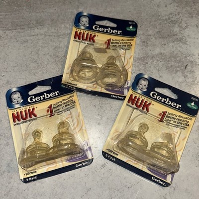 3 Sets Of 2 Gerber NUK Orthodontic Nipples Size 1 Slow Flow Silicone Sitter