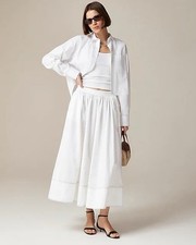 J.Crew Sz 6 Contrast Stitch Midi Skirt w Pockets in White Cotton Poplin NWOT