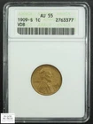 1909 S VDB Lincoln Wheat Copper Cent 1C Old Soapbox Holder ANACS AU 55