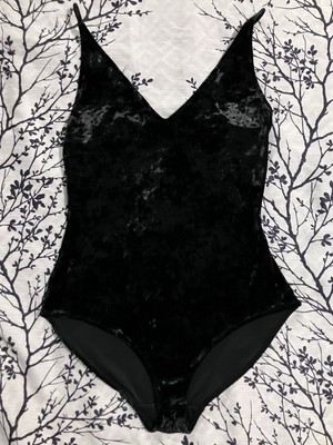 H & M HM Black Crush Velvet Bodysuit Size Small