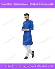 Indian Mens Long Kurta Top Tonic Traditional Party Dress Kurta Color Blue