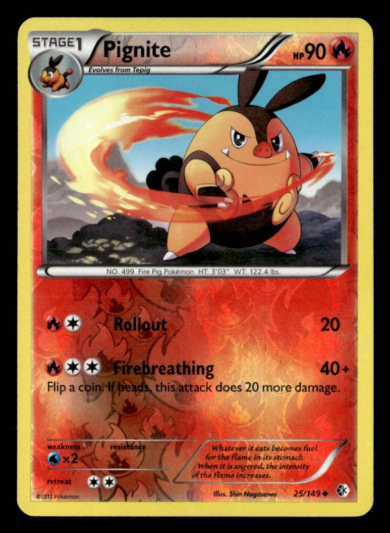 Pignite Uncommon Reverse Holo Boundaries Crossed 25/149 MP Pokémon TCG