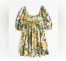 Abercrombie & Fitch Emerson Puff Sleeve Preppy Dress Babydoll Yellow Floral PS