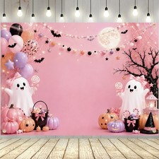 Pink Halloween Backdrop 7x5 FT Cute Ghost Pumpkin Halloween Party Decorations Ph