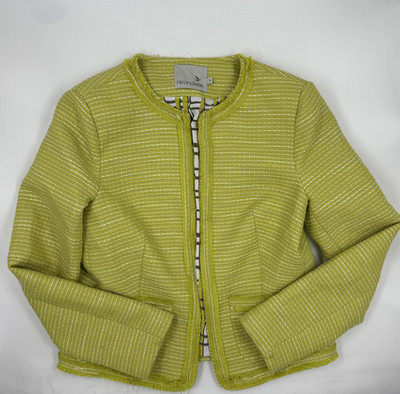 Hirondelle Jacket Womens Small Striped Tweed Blazer Open Front Fringe Blazer
