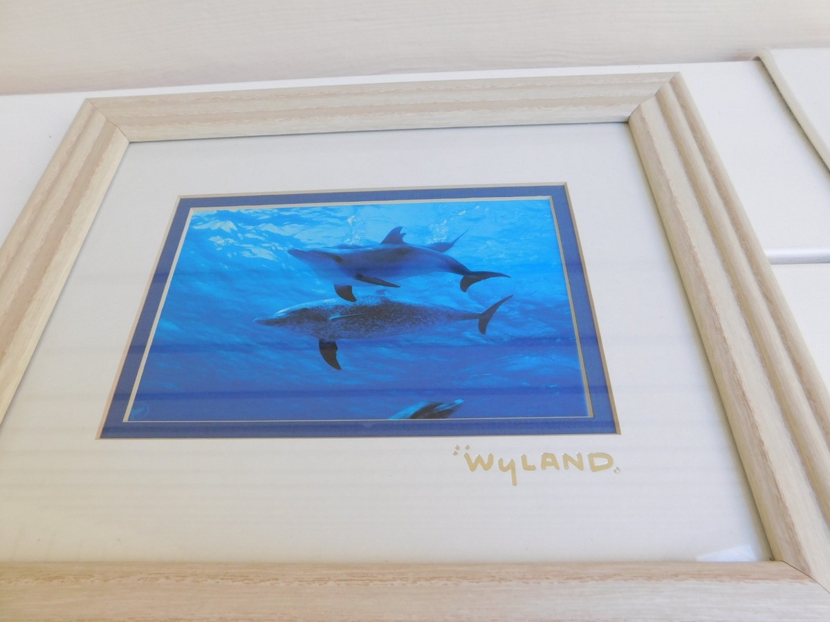 Wyland Dolphins w Silver Foil Stamp Whitewashed Frame 10