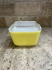 Vintage Pyrex Yellow Refrigerator Dish 501-B With Lid 501-C.