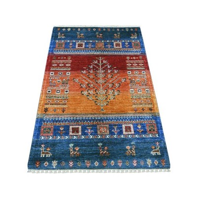 3'4''x5' Navy Blue Kashkuli Animal Figurines Hand Knotted Pure Wool Rug 22579