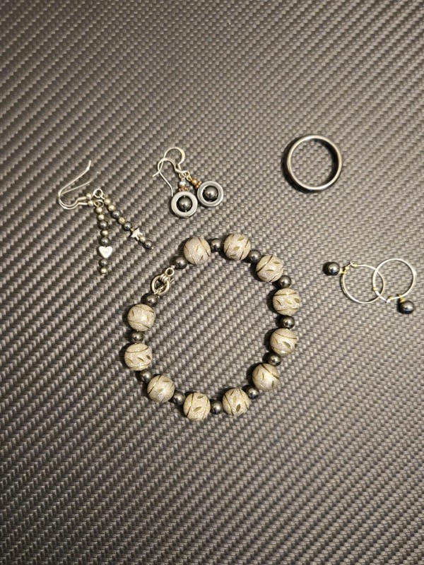 Bracelet Ring and Earing Jewelry Set Silver Tone