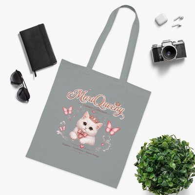 MariQueeny Princess Cat Tote Bag | Crown, Butterflies, Pink Design