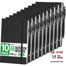 10 Pack Lined Journal Notebook with Pen, A5 Hardcover Leather Journal 10b