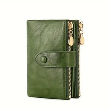 Womens Green Soft Leather Zip Clutch Coin Purse Wallet Ladies Credit Card Holder