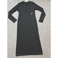 Uniqlo Black Ribbed Dress Long Sleeve Side Slit-Polyester/Rayon/Spandex - Size M