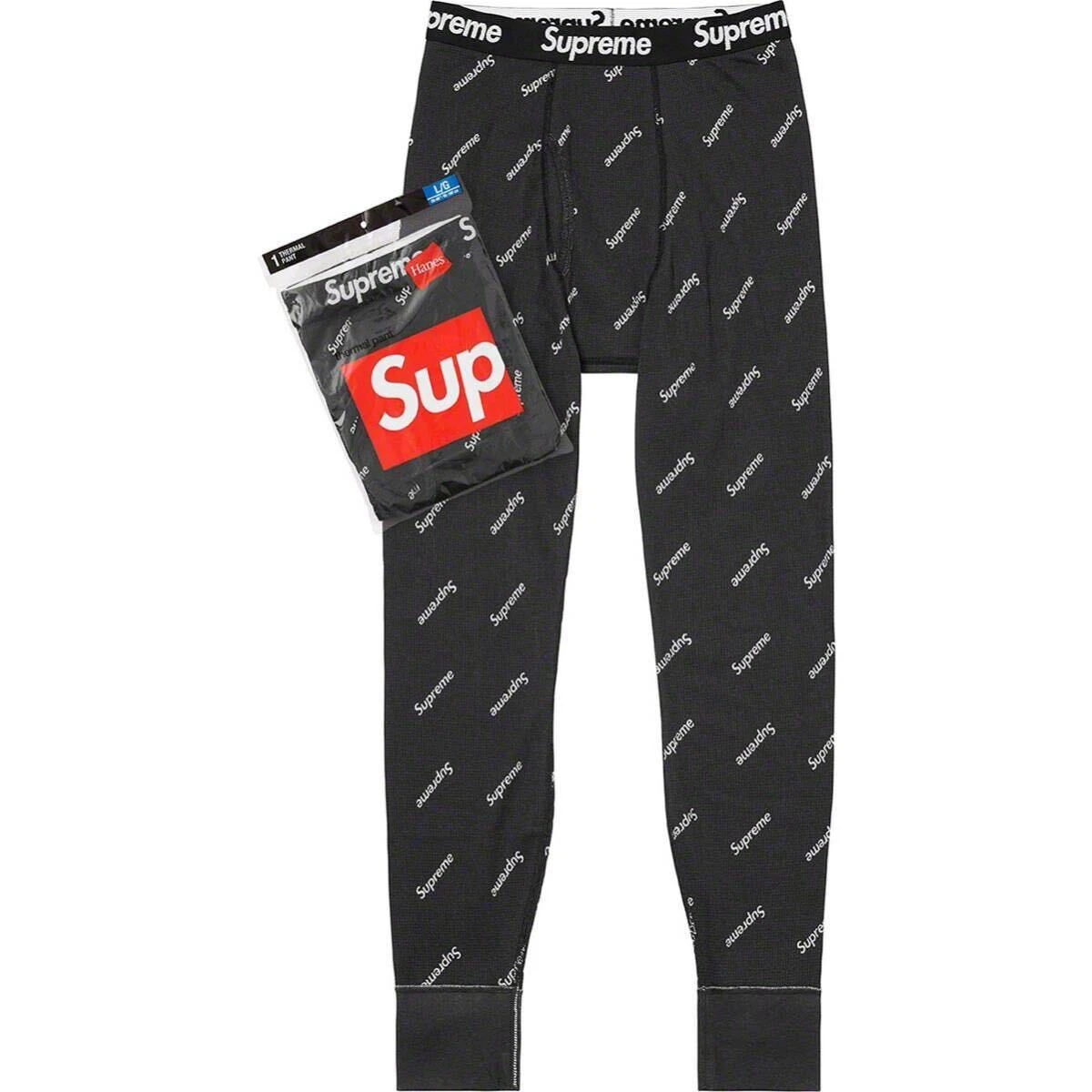 Pantalon thermique neuf 20AW 21 neuf SUPREME Supreme HANES THERMAL PANT NOIR S bl
