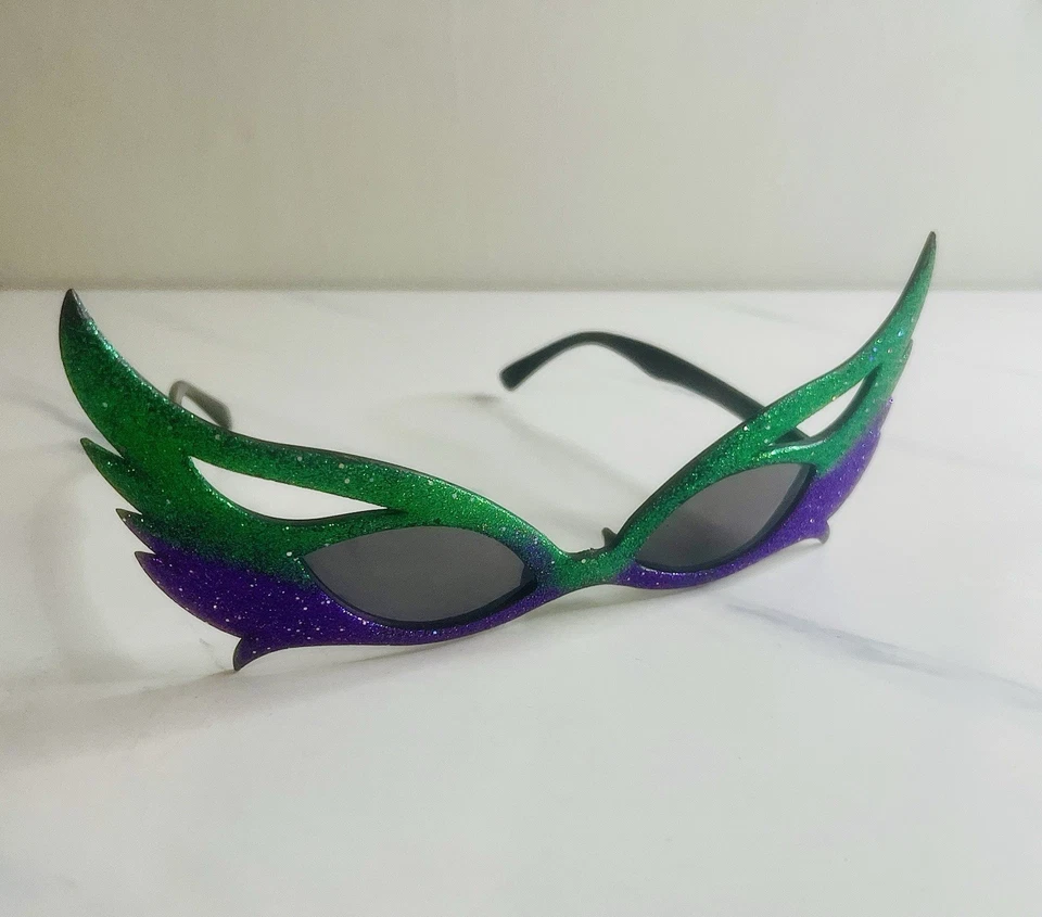 Mardi Gras Exotic Wings Party Sunglasses Green / Purple Glasses #PG 9006 - Image 4 of 4