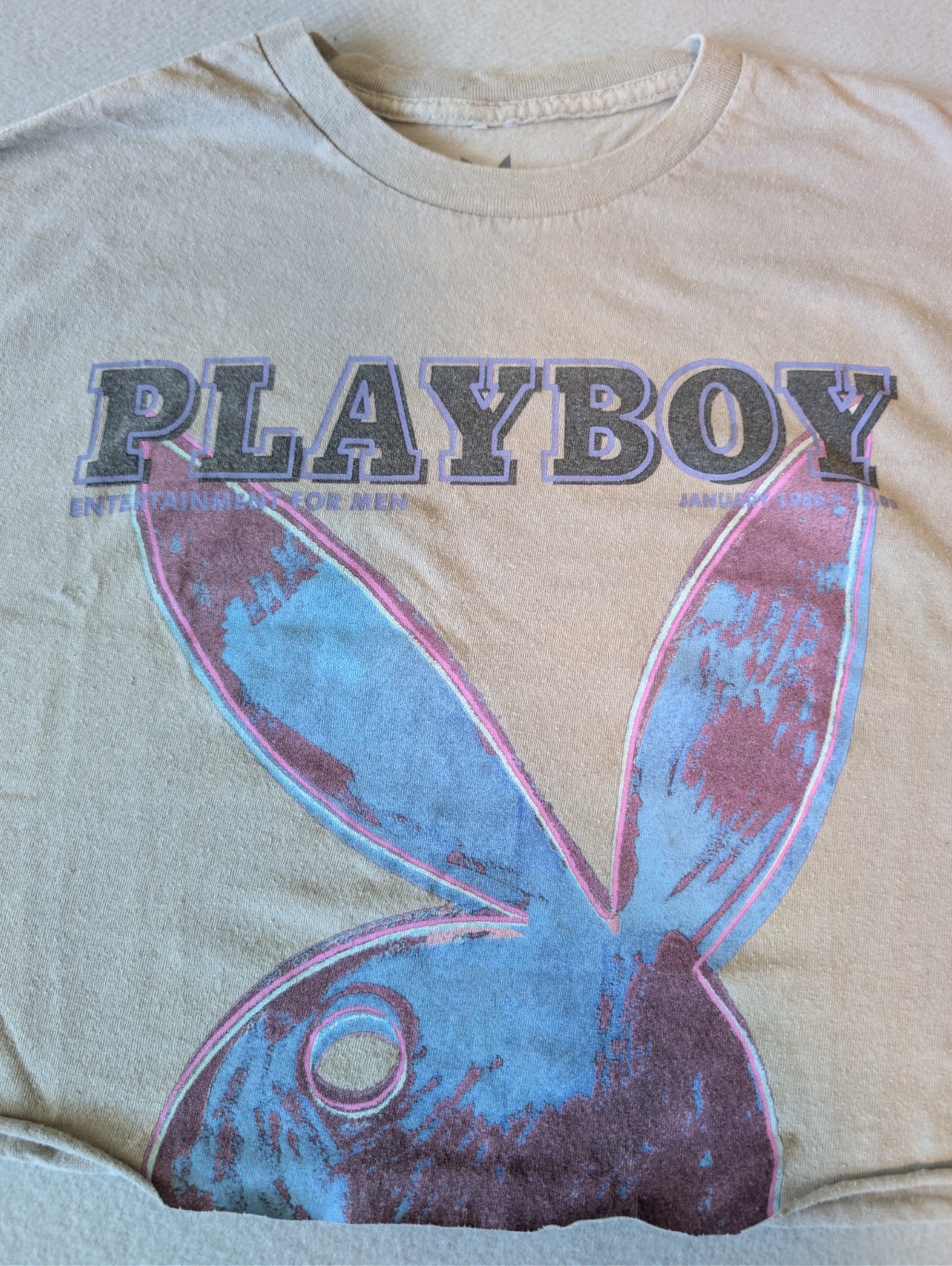 Playboy January 1986 Andy Warhol Pop Art  Tan Purple Distressed Cut Crop Top Tee image 7