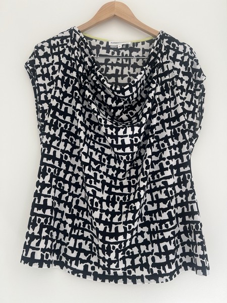 ANTHEA CRAWFORD black White Draped Jersey Knit Top Size XL *STRIKING*
