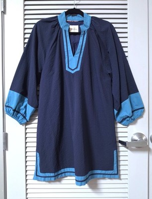 navy aqua textured color block dress M