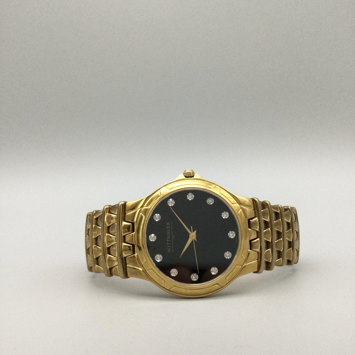 Wittnauer Savoy Mens Watch 35mm Black Dial 11D04 Gold Tone Swiss