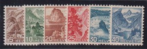 E7714: Switzerland #316-321 Mint, OG, VF, NH; CV $60