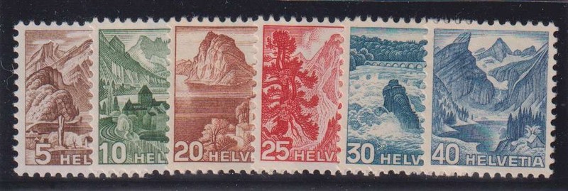 E7714: Switzerland #316-321 Mint, OG, VF, NH; CV $60
