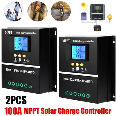 2PCS 100A MPPT 12V/24V/36V/48V Solar Charge Controller Tools 100A LCD Dual USB