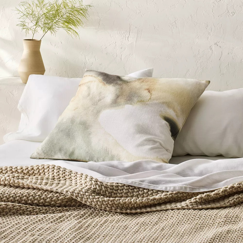 Euro Heavyweight Linen Blend Throw Decorative Pillow Pressed Floral Print 4690₽