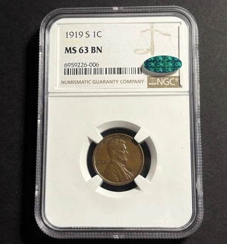 1919-S Lincoln Wheat Cent — NGC MS63 BN CAC ✅