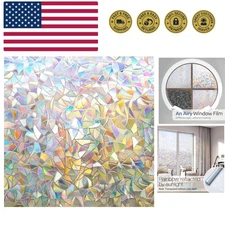 Window Privacy Film Rainbow Film Decorative Window Sticker, 3D Static Stained...